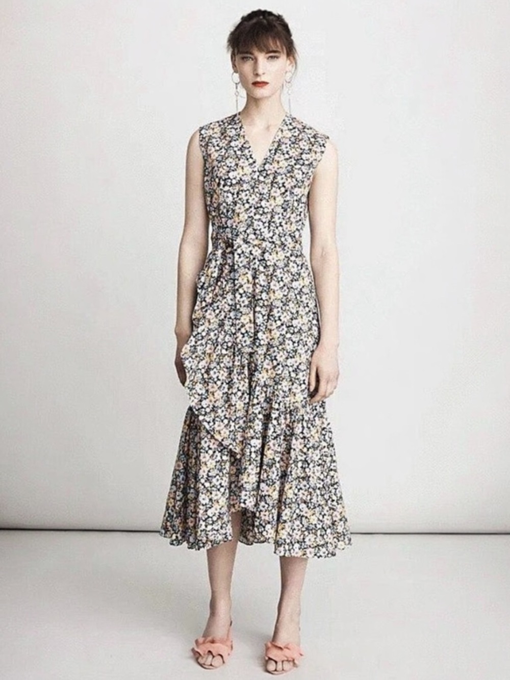 Rebecca Taylor Moonlight Garden Floral Poplin Ruffle Wrap Dress Size 6